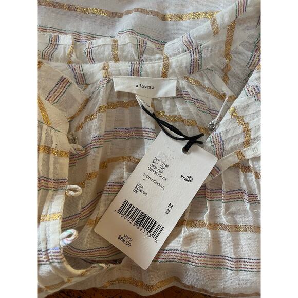 NWT Womens A Loves A Cream Metallic Striped Long Sleeve Mock Neck Blouse M - Picture 5 of 10